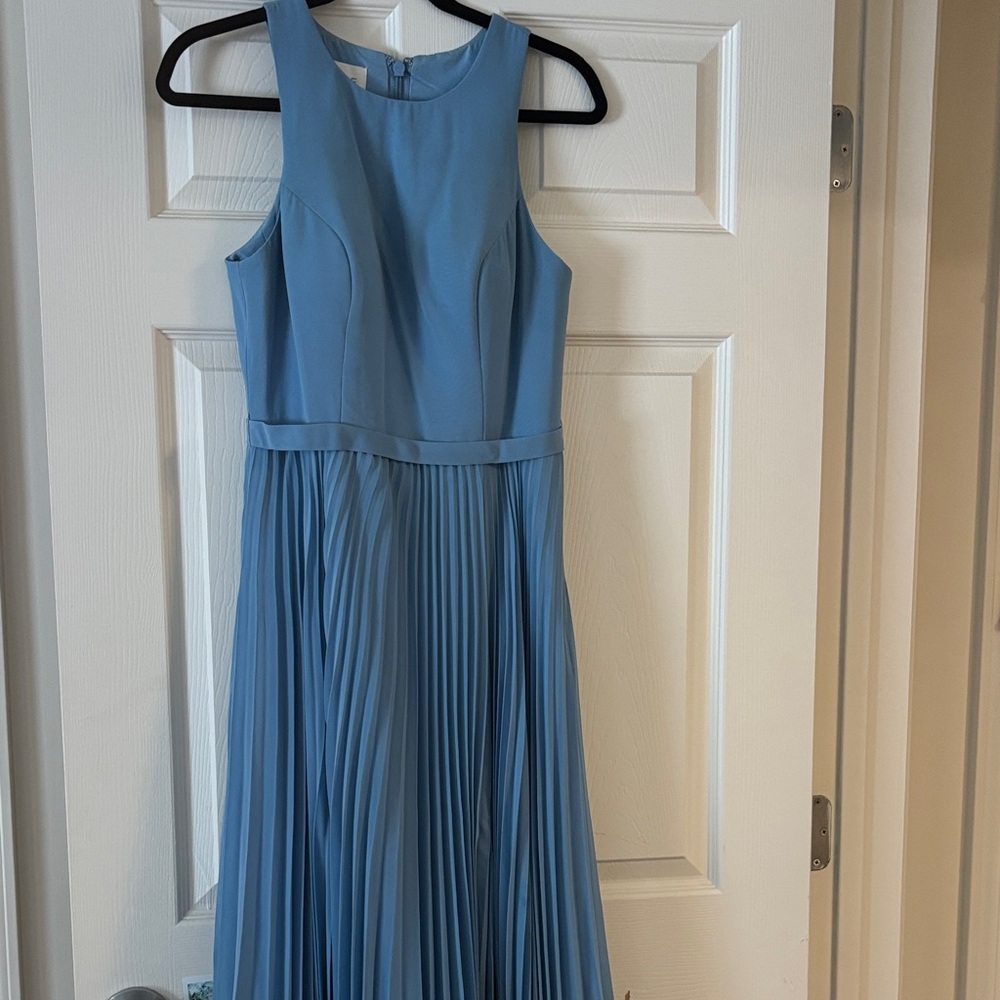 Azazie Light Blue Pleated Midi Dress